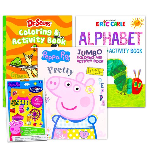 Peppa Pig Coloring Book Super Set for Kids Toddlers Bundle - 3 Pack Activity Books Featuring Dr Seuss Shop, Eric Carle, Peppa Pig (Nick Party Supplies)
