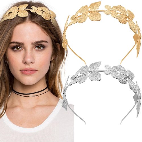 Aswewamt 2 Pcs Butterfly Headband Metal Headband Goddess Hair Hoop Vintage Bridal Wedding Headpiece Glitter Elegant Hair Band Accessories for Women Girls