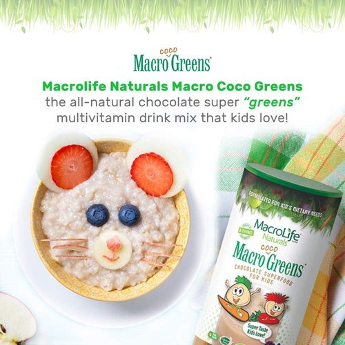 MacroLife Naturals MacroCoco Greens Chocolate Superfood Powder for Kids Raw Fruits Veggies Probiotics & Digestive Enzymes, Immunity Energy, Non-GMO, Vegan, Gluten, Dairy Free - 7oz (32 Servings)