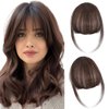 Cesomeey Clip in Bangs 100% Real Human Hair, Wispy Bangs Hair Clip, Hair Bangs Clip in Human Hair, Fake Bangs Fringe with Temples Hairpieces, Clip on Bangs for Women Daily (Medium Brown, Wispy Bangs)
