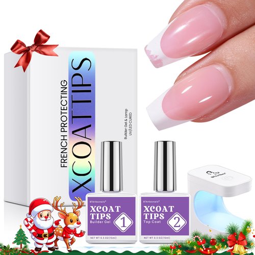 BTArtboxnails Nail Tips Builder Gel - Long Lasting 15ml Builder Gel with Portable Nail Lamp for French XCOATTIPS, 30+Days French Protection Duo Nail Extension Tool for Nail Art