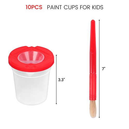 BigOtters Paint Cups – Paint Containers with Lids, 10PCS No Spill Paint Cups with Lid 10PCS Toddler Paint Brushes for Art Supplies Kids Early Learning Toys