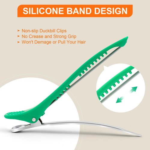 WIKWIK Colorful Hair Clips for Styling Sectioning - 12PCS Duck Billed Hair Roller Clips No Crease Hair Clips with Silicone Band, Professional Neon Hair Clips Non Slip for Makeup Salon Hairdresser