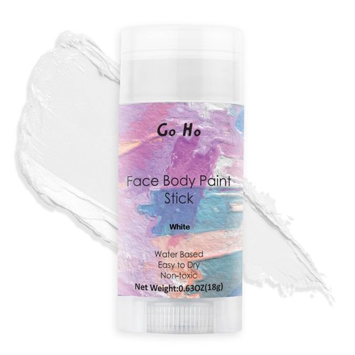 Go Ho Water Based Clown White Face Body Paint Stick,Cream to Powder Face Painting,Easy-to-use Face Paint for Halloween SFX Zombie Skeleton Vampire Clown Cosplay Costume Makeup,0.63oz