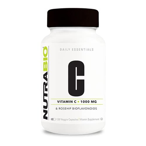 NutraBio Vitamin C with Rose HIPS - Supports Healthy Bones, Teeth and Gums, Immune Function - No Fillers or Excipients - (120 Capsules, 1000mg of Vitamin C per Capsule)