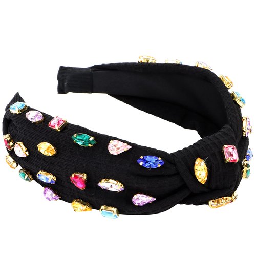 YISSION 1PC Crystal Knotted Headband for Women Non Slip Rhinestone Headband Black Head Band Fashion Wide Headbands for Women Hair Accessories for Women Girls