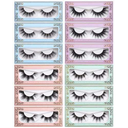 MAGEFY 12 Pairs False Eyelashes Fluffy Volume Long Faux Mink Lashes Natural Look 4 Styles Wispy Fake Eyelashes Soft Reusable Eyelashes with Lashes Boxes (12 Pairs, 4 Styles)