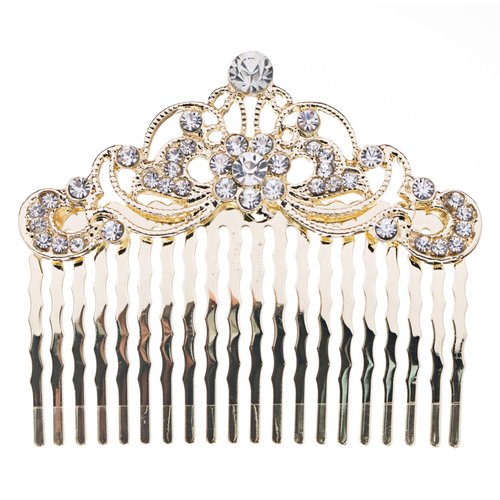 ACCESSORIESFOREVER Women Bridal Wedding Jewelry Crystal Rhinestone Beautiful Vintage Hair Comb Pin Gold