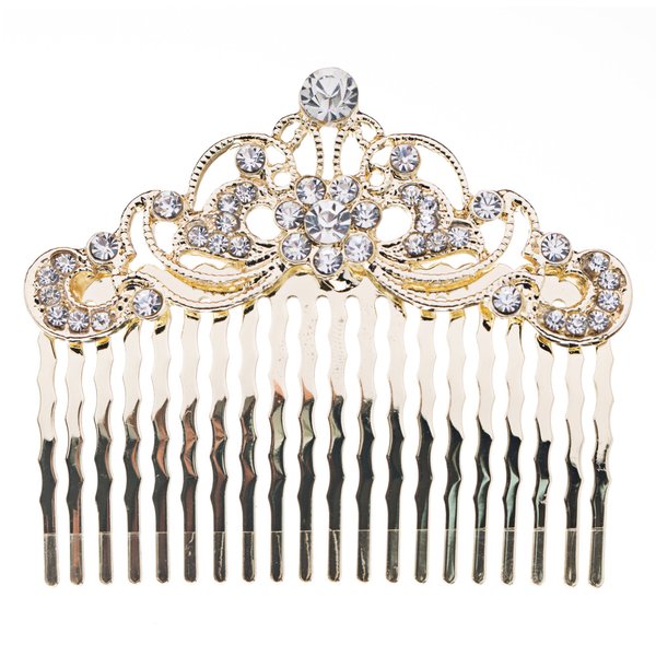 ACCESSORIESFOREVER Women Bridal Wedding Jewelry Crystal Rhinestone Beautiful Vintage Hair Comb Pin Gold