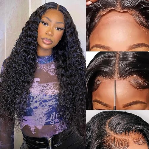 Durreley Glueless Wigs Human Hair Pre Plucked Pre Cut Wear and Go 5x5 Water Wave Lace Front Wigs Human Hair 180% Density Curly Human Hair Lace Front Wigs for Black Women (22 inch)