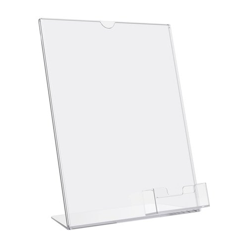 Deflecto Superior Image Slanted Sign Holder with Business Card Holder, Clear, 8-1/2” x 11” (590601)