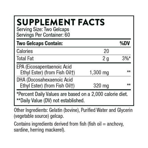Thorne Super EPA Pro - Omega-3 Fish Oil with High Concentration EPA - Promotes Blood Lipid Support - 1300mg EPA and 200mg DHA - 120 Gelcaps