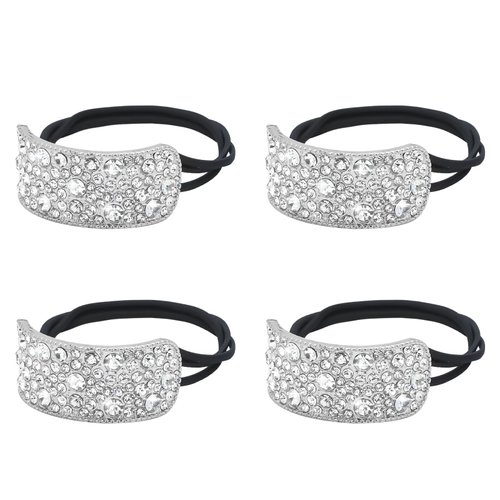 YISSION 4Pcs Sparkly Rhinestone Hair Ties Ponytail Holder Elastics Scrunchies Fancy Crystal Hair Ties for Thin Thick Hair Rhinestone Hair Accessories for Women Girls Silver