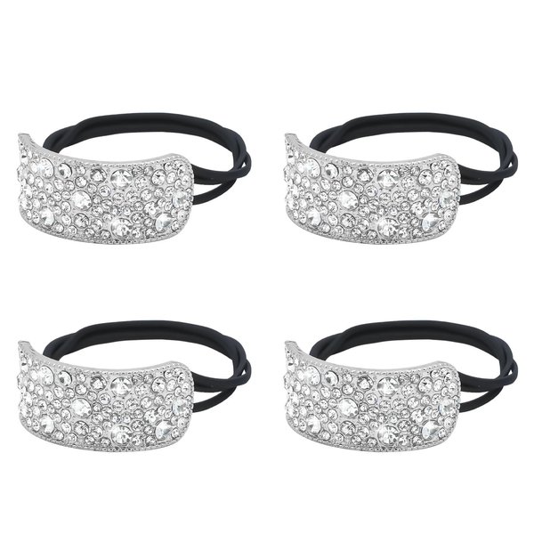 YISSION 4Pcs Sparkly Rhinestone Hair Ties Ponytail Holder Elastics Scrunchies Fancy Crystal Hair Ties for Thin Thick Hair Rhinestone Hair Accessories for Women Girls Silver