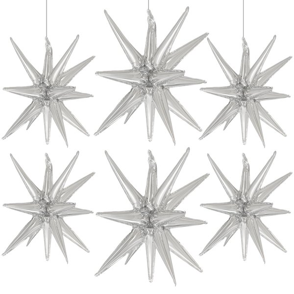 Star Balloons 6 Pcs Silver Balloons Foil Balloons Star Metallic Balloons: PKNOON Starburst Balloon for Birthday Baby Shower Bachelorette Chirstmas Disco Party Decorations Supplies