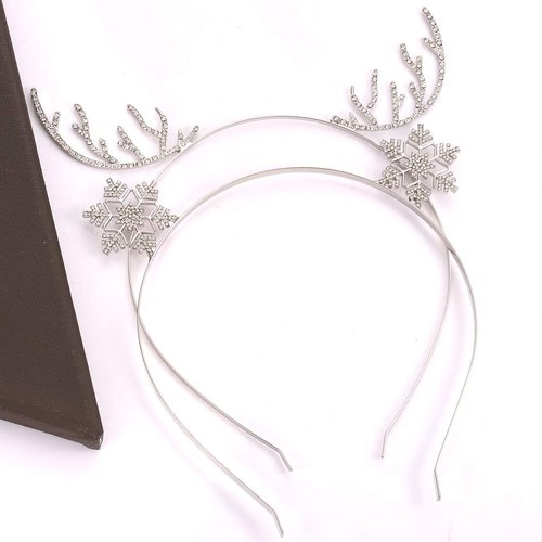ELEARD Christmas Headband Set Christmas Reindeer Antlers Snowflake Headbands Crystal Rhinestone Deer Horn Headband Hair Band (Silver)