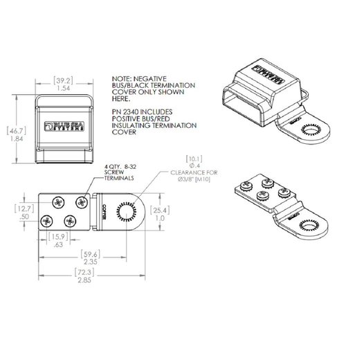 Blue Sea Systems 2340 Battery Terminal Mount Tin-plated Copper BusBars, Positive and Negative with 4 x 10-24" Stainless Screws, 32V, 100A,Red/Black