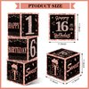 Eiurteao 3pcs 16th Birthday Decorations Boxes for Girls, Rose Gold Happy 16 Birthday Balloons Boxes Party Supplies, Sweet Sixteen Bday Theme Cardboard Box Decor
