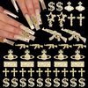 RODAKY 45PCS Gun Nail Charms 3D Dollar Charms for Nails Gold Cross Nail Gems Metal Star Planet Nail Art Charms with Rhinestone Glitter Luxury Nail Decoration for Women Manicure Design