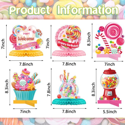 10 Pieces Candyland Party Decorations Candyland Table Centerpieces Candyland Table Decorations Candyland Honeycomb Centerpieces Candyland Decorations for Birthday Baby Shower Sweet Shop Party Supplies