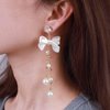 Allereyae Vintage Crystal Pearl Drop Earrings Pearl Bow Dangle Earrings Long Pearl Tassel Chain Earrings Cz Bow Stud Earrings Jewelry for Women