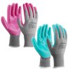 HAUSHOF 6 Pairs Garden Gloves for Women, Nitrile Coated Working Gloves, for Gardening, Restoration Work, Medium, Pink & Green, M
