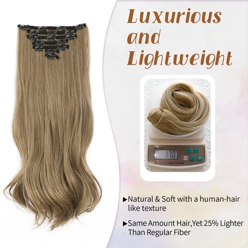 KooKaStyle Clip in Hair Extensions Thick Long Straight Hair Extensions Upgrade Soft Lace Weft Lightweight 7PCS Layered Hair Extensions Dark Ash Blonde 20Inch for Women