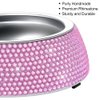 SAVORI Small Cat Bowls Pink, 320ML Handmade Bling Rhinestones Stainless Steel Pet Bowls Removable Double Food Water Feeder for Puppy Cats Dogs