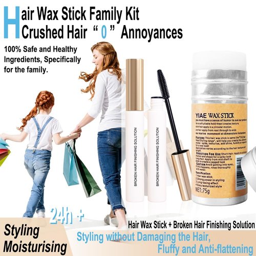 Wax Stick for Hair Slick Stick Kit, YIAE Hair Wax Stick Womens and 2 Hair Stick for Flyaways with Hair Comb kit, Non-greasy Pomade Gummy Wax for Edge Frizz Hair and Edge Control (75 g+30 ml)