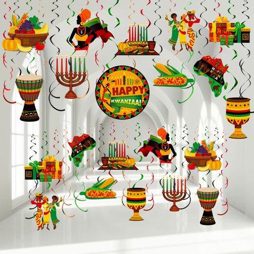 Happy Kwanzaa Party Decoration Swirls African Heritage Holiday Hanging Swirls Kwanzaa Foil Ceiling Decor for African Holiday Kwanzaa Party Supplies