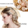Foyte Crystal Flower Wedding Hair Comb Leaf Headpiece Gold Hair Piece Bride Pearl Hair Accessories for Women