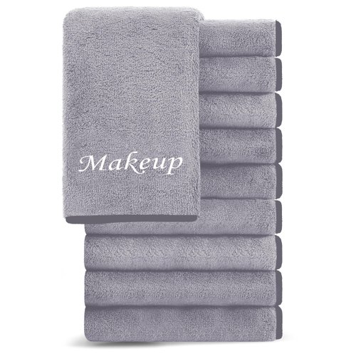 Cosy Family 10 Pack Makeup Remover Wash Cloths - Soft Microfiber Fingertip Facial Cleansing Cloths for Hand and Make Up, 12 x 12 in, Grey
