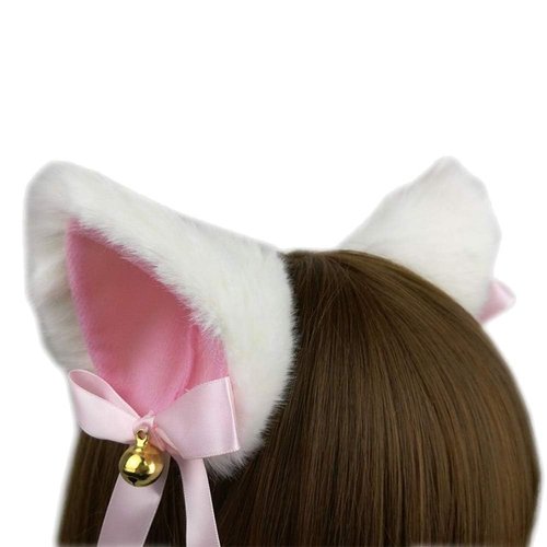 PurYupearl 2Pcs Cute Pink and White Cat Ears Hair Clips Pins Hairpin Anime Lolita Cosplay Headwear Neko Cat Ears Headpiece Halloween Hair Accessories Headbands Hats and Caps