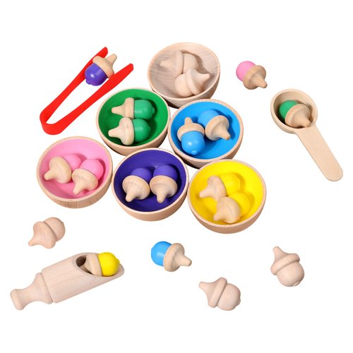 WODI Wooden Color Sorting Toys for Toddlers 3+ Rainbow Counting Acorns with Matching Sorting Cups Montessori Toys for 3+ Year Old Preschool Learning Activities for Sensory Training