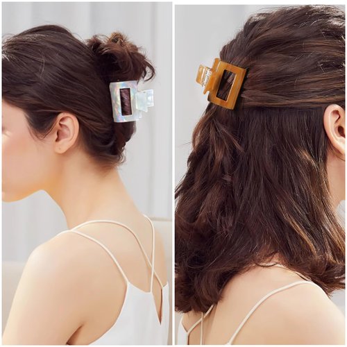 2 Pcs Medium Hair Claw Clips for Women Small Rectangle Claw Hair Clips for Thin Fine Medium Thick Hair Non Slip