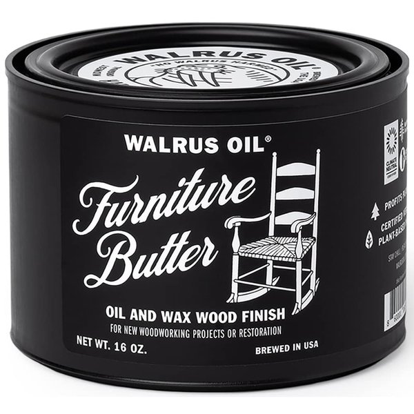 WALRUS OIL - Furniture Butter, Paste Wax Finish. Tung Oil, Carnauba Wax, and Pine Rosin Wood Sealer. Naturally VOC-Free, Matte to Satin Finish, 16oz Can