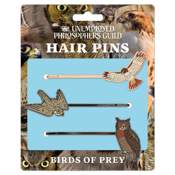 Birds of Prey 3 Hair Pins Set - Red-tailed Hawk, Peregrine Falcon, and Great horned Owl
