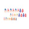 MISUD Almond Press on Nails Medium Stiletto Fake Nails Glossy Glue on Nails Rainbow French Tip Acrylic Nails Colorful Flower Plaid Design Stick on False Nails 24 pcs