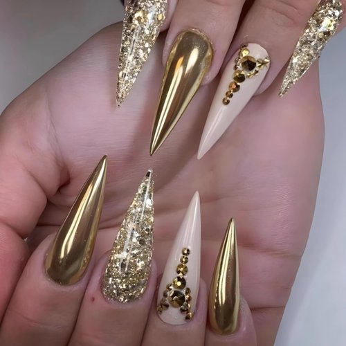 BABALAL Black Press on Nails Long Stiletto Fake Nails French Tip Stick on Nails Luxury Rhinestone Bling Design Acrylic Nails 24Pcs Matte Squoval False Nails