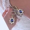 Sttiafay Vintage Crystal Flower Earrings Sapphire Drop Earrings Blue Oval Gem Earrings Gold Rhinestone Huggie Hoop Earrings Jewelry for Women