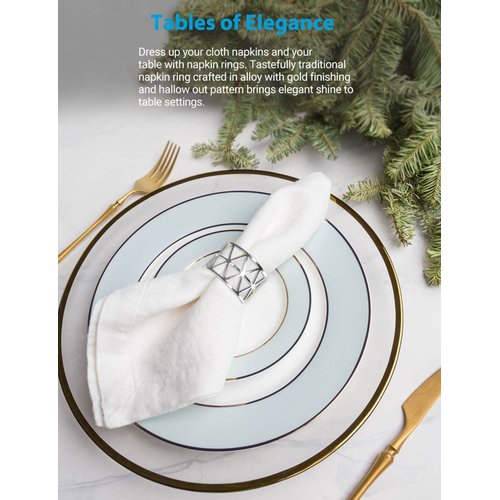 URWOOW 12 Pack Napkin Rings Holders Silver Color Hollow Design Décor Dinner Party Wedding Christmas Gathering (Silver)