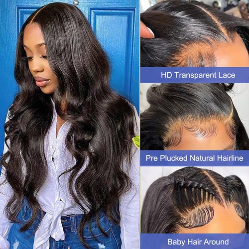 AUOCATTAIL 24 Inch Body Wave HD Lace Front Wigs Pre Plucked Pre Cut with Baby Hair 150% Density Glueless Wigs Natural Hairline Heat Resistant Synthetic Wigs for Black Women