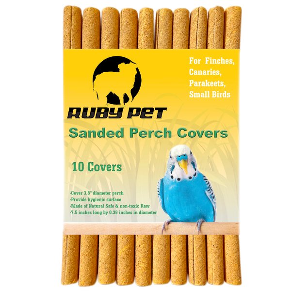 Ruby Pet Bird Perch Covers - 10 Count of Sanded Gravel Paper Accessories for Parakeets, Finches, and Canaries