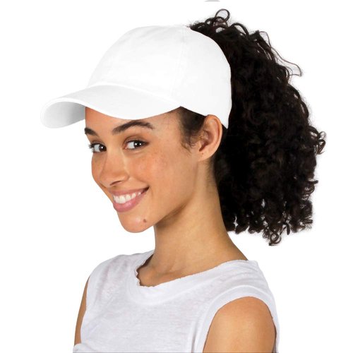 Ponyflo Satin-Lined Ponytail Cap - Designed for Women with Curly Hair, Ponytail Hats for Women, Curly Hair Ponytail Hat, Baseball Cap Women, Hats for Ponytails White