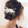 Olbye Wedding Hair Comb Rhinestone Silver Bridal Hair Pieces Flower Crystal Prom Headpiece Pearls Bride Hair Clips Bridesmaids Decorative Hair Side Combs Wedding Hair Accessories for Brides (Silver D)