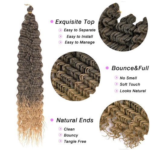 30 Inch Long Deep Wave Synthetic Crochet Hair T27 Ocean Crochet Hair Extensions 5 Packs Boho Box Braids Crochet Hair For Women Ocean Wave Hair