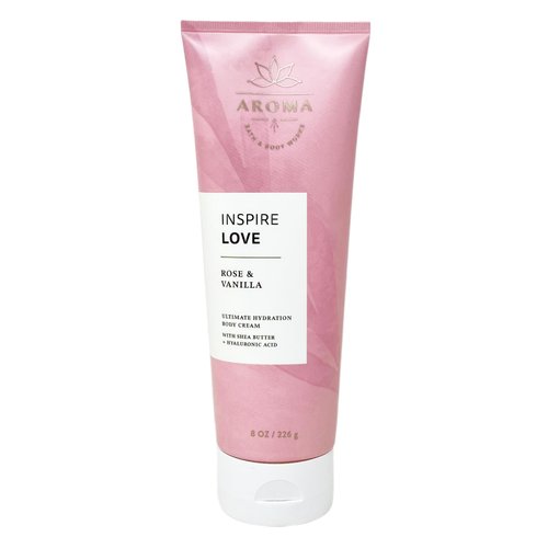 Bath & Body Works Aroma Inspire Love ROSE + VANILLA 3 Pack Body Cream Set with a Himalayan Salts Springs Bar Soap - Full Size