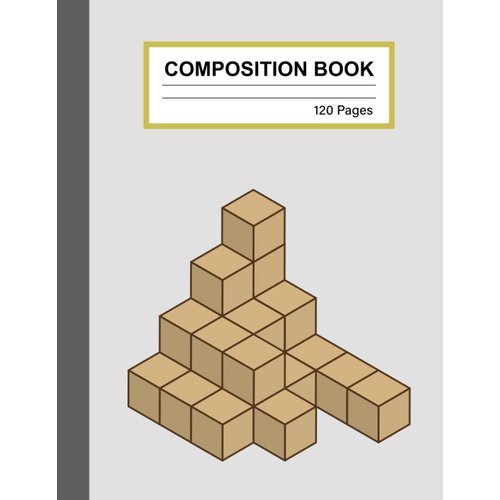 Composition Notebook: 3d Cube Composition Book - Wide Ruled, 8.5x11, 120 Pages, Light Brown Cube, Brown Edge, Grey