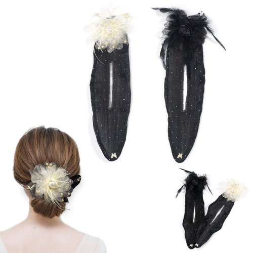2 PCS Hair Bun Maker, French Flower Deft Bun Maker, Ball Hair Clip, Deft Bun Hair Twister for Long Thick Hair Accessories for Women Girls (Black + White)