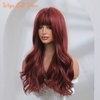 Honygebia Dark Red Wig with Bangs - Burgundy Wigs for Women, Wine Red Long Straight Layered Realistic Hair, Natural Synthetic Heat Resistant Wigs for Thanksgiving/Christmas/Cosplay/Party